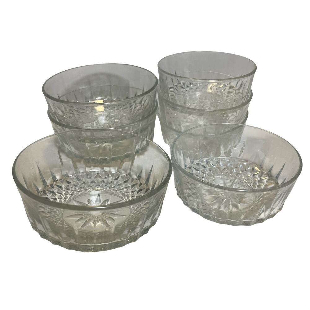 Vintage Arcoroc France Glass Dessert Bowls Set of 7 | 4.25” & 5” | Pressed Glass